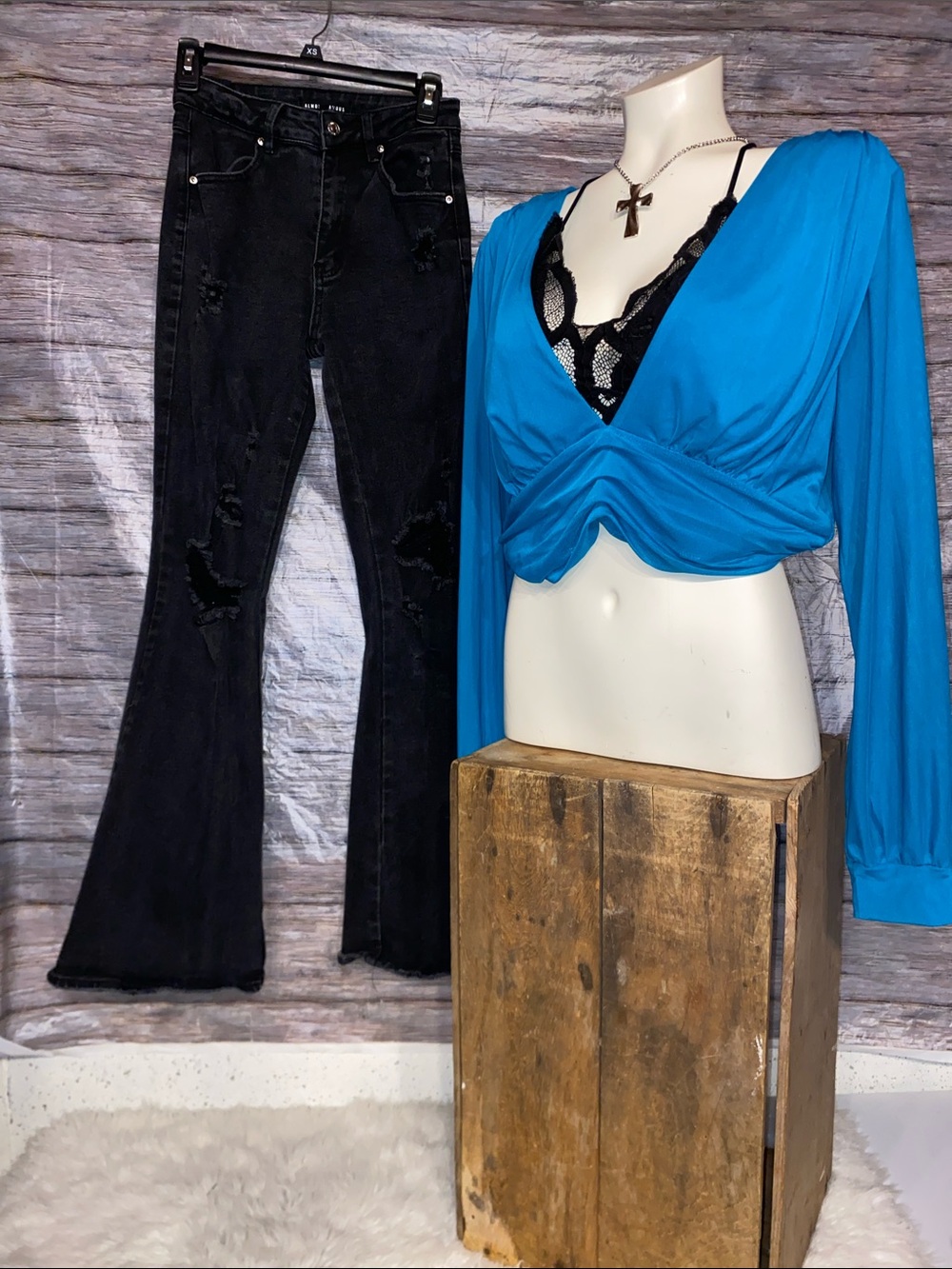 Sincerely Jules Teal Sheer Cropped Dressy Top